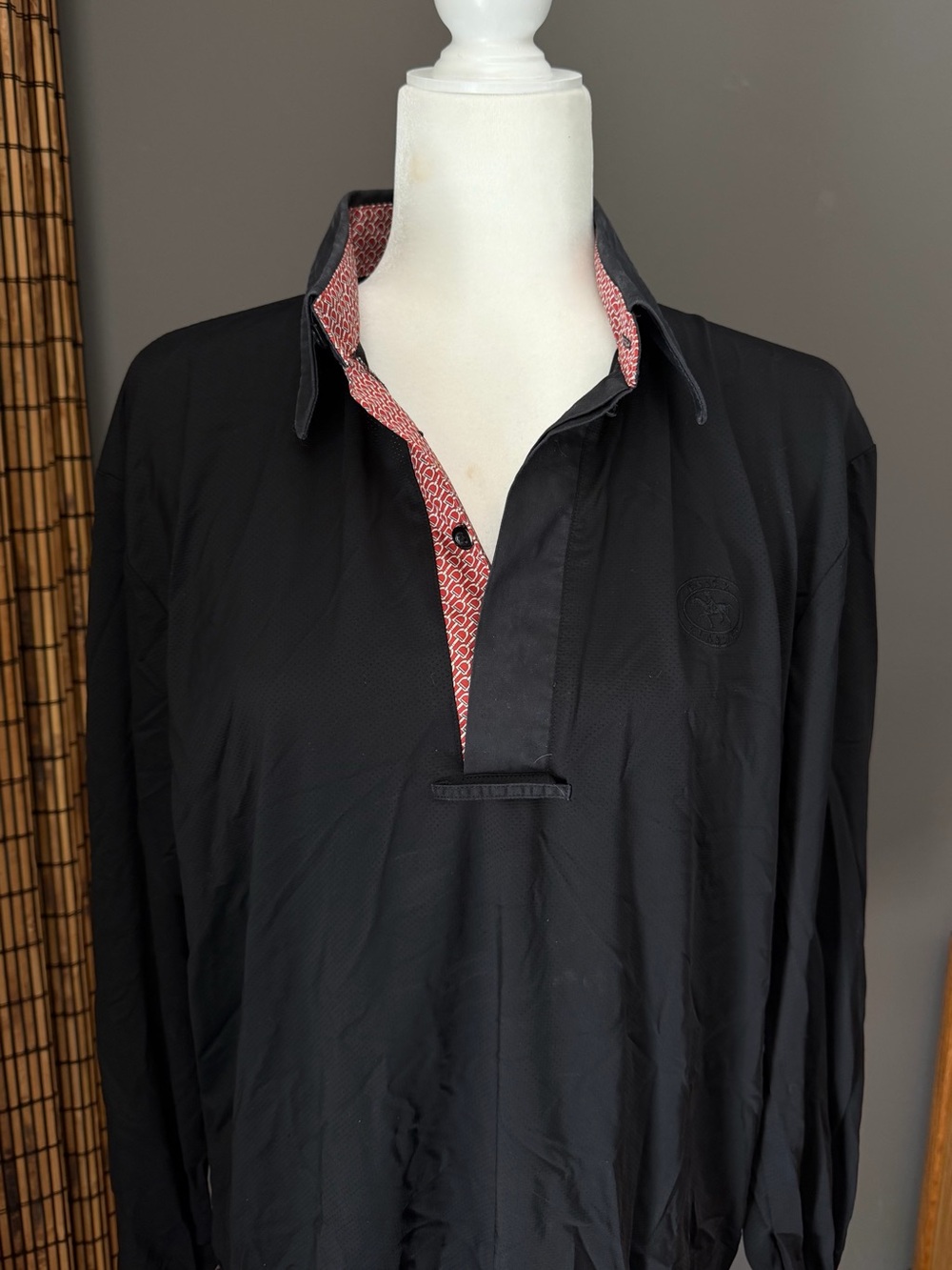 Essex Classic Black Coolmax Long-Sleeve Polo with Red/Silver Snaffle Bit Trim